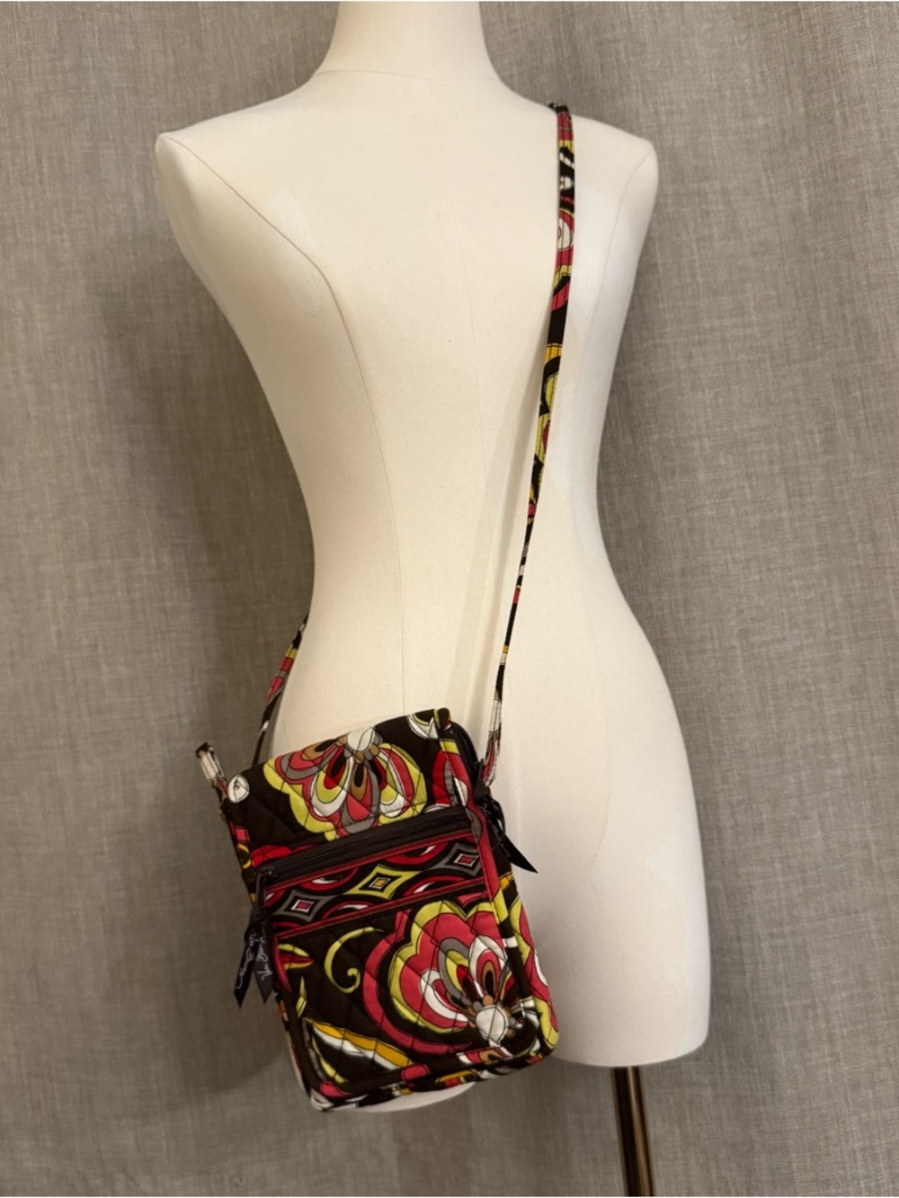 Vera Bradley Fabric Crossbody Bag Long Strap Multi Pocket